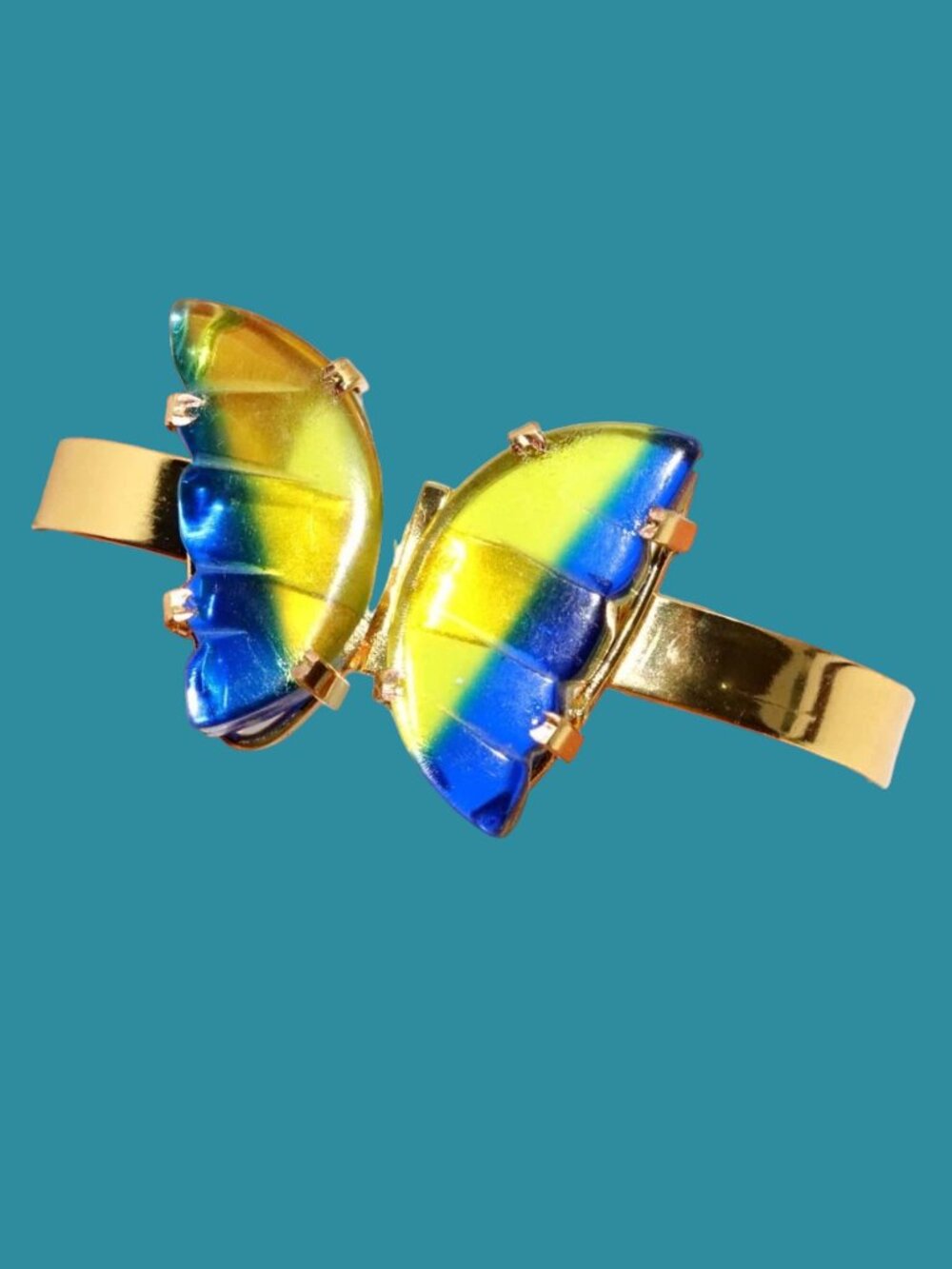 Carved Butterfly Ametrine Golden Plated Bangle 6"